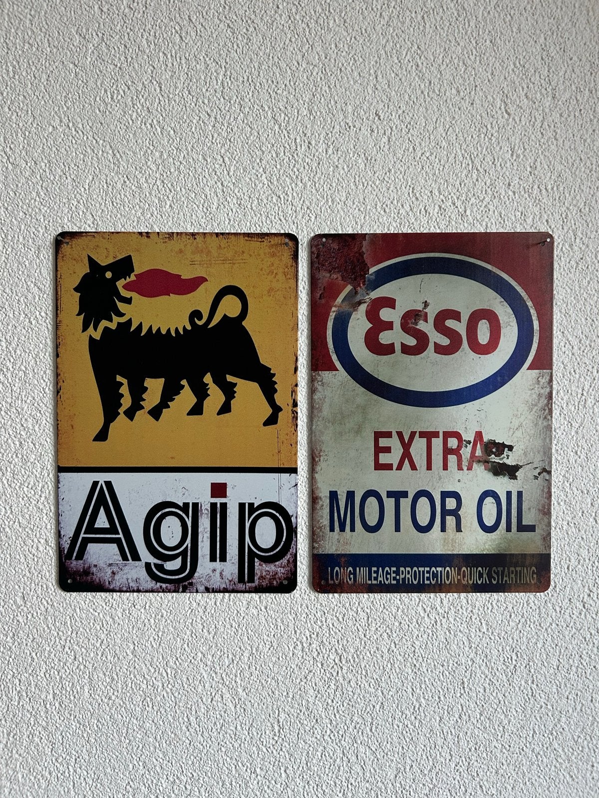 Metalen borden Agip & Esso - Vintage look (20x30 cm), Ophalen of Verzenden