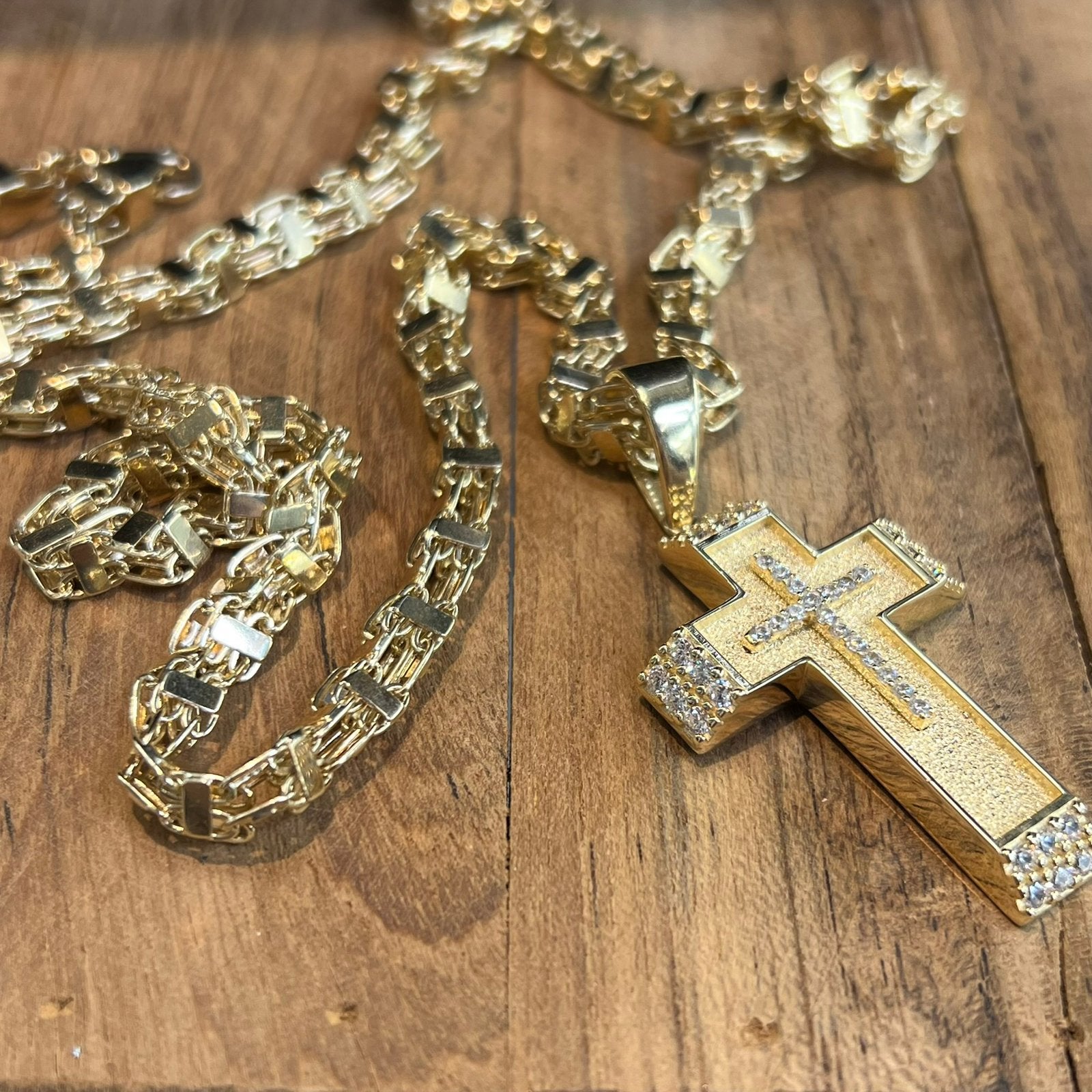 14k gouden ketting magnum schakel met kruis hanger, Ophalen of Verzenden, Zo goed als nieuw, Goud