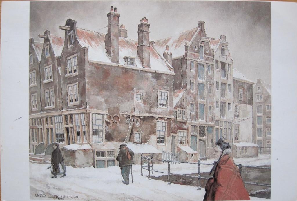 Anton Pieck - kleine prent van Amsterdam - Kromboomsloot, 1980 tot heden, Ophalen of Verzenden, Zo goed als nieuw, Prent