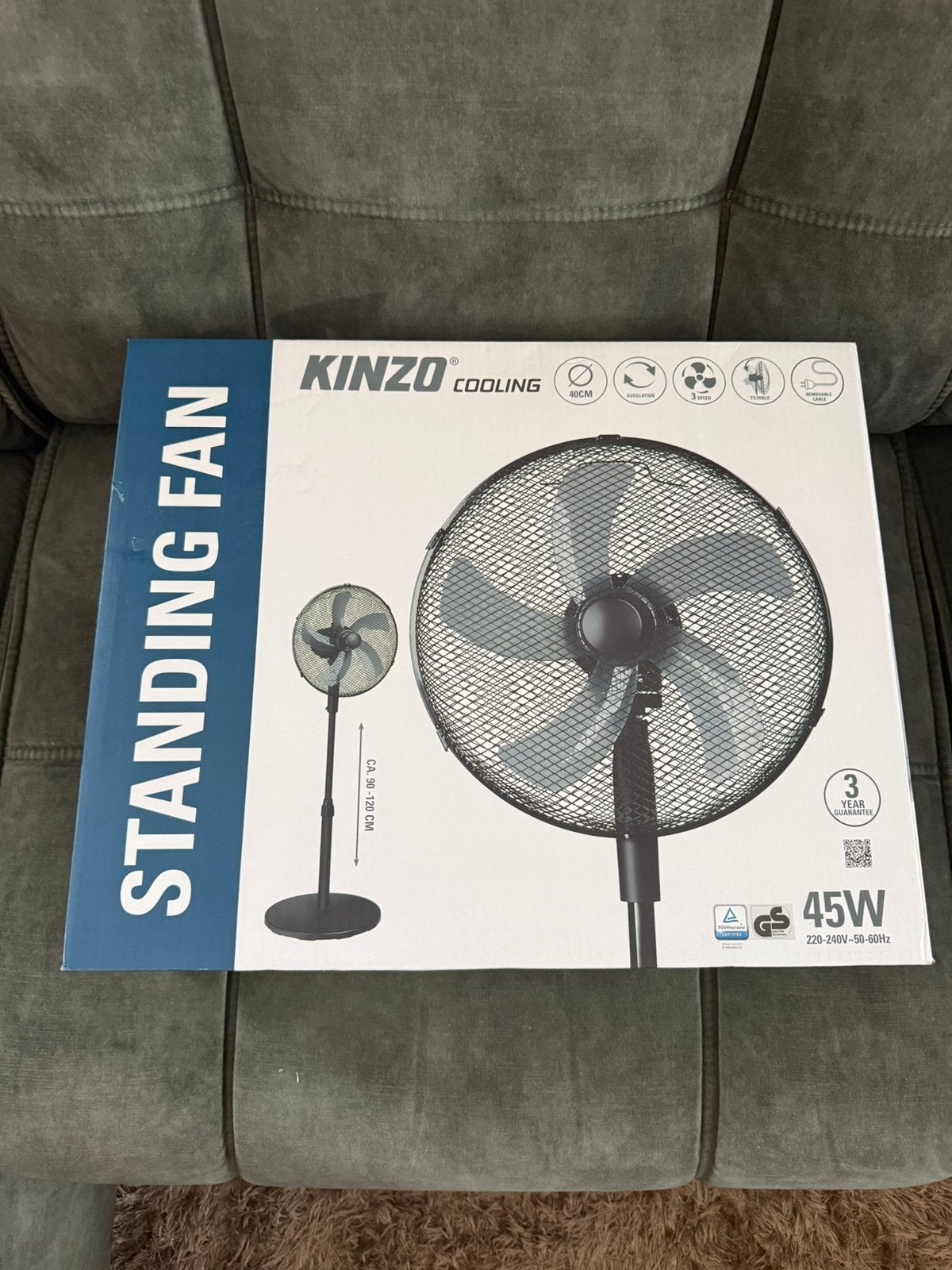 Kinzo Staande Ventilator Zwart Nieuw, Witgoed en Apparatuur, Ventilatoren, Ophalen of Verzenden, Zo goed als nieuw, Statiefventilator