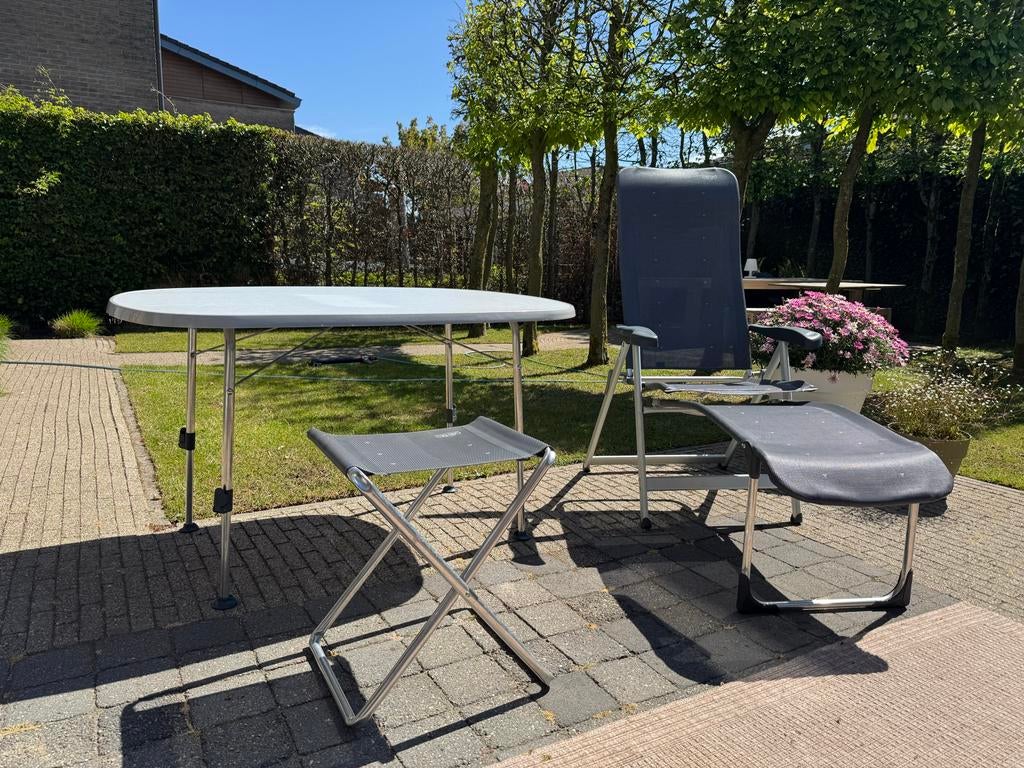 Crespo campingstoel met voetensteun en krukje - Grijs, Ophalen, Gebruikt, Campingstoel