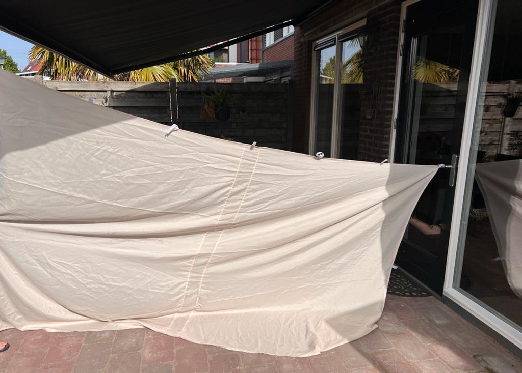 Ecru zijwand partytent 300 x 180 cm en zakje haringen, Tuin en Terras, Gebruikt, Opvouwbaar, Partytent, Minder dan 4 meter