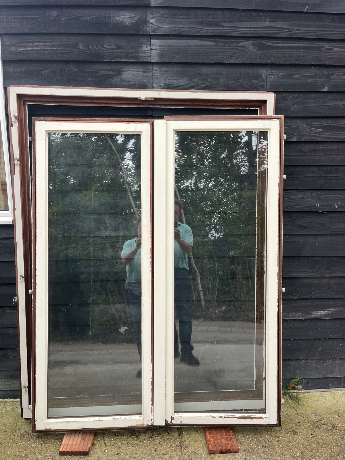 3x hardhouten kozijn met isolerende draai ramen, 200 p.st., Gebruikt, Raamkozijn, 150 tot 225 cm, Inclusief glas