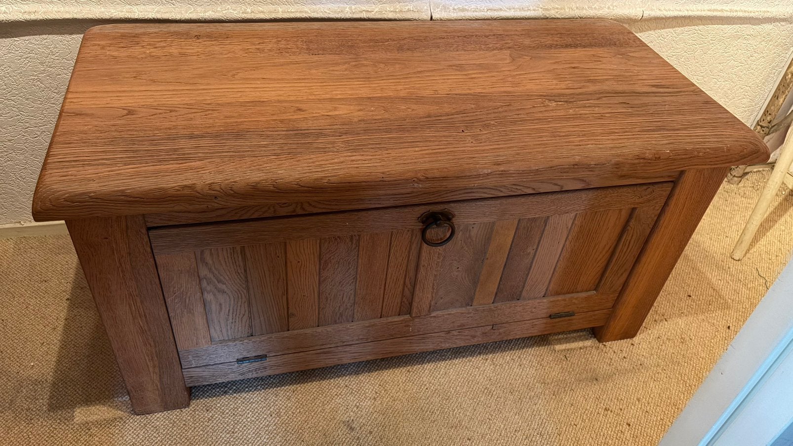 Dekenkist blank eiken of salontafel of tv kast ?, Ophalen, 50 – 75, 50 tot 100 cm, Eikenhout