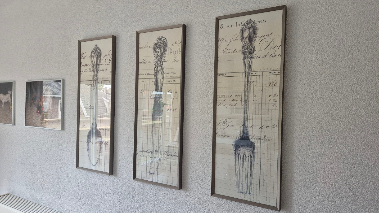 Set van 3 ingelijste bestek prints, Huis en Inrichting, Ophalen, 75 – 100, 50 tot 75 cm, Print
