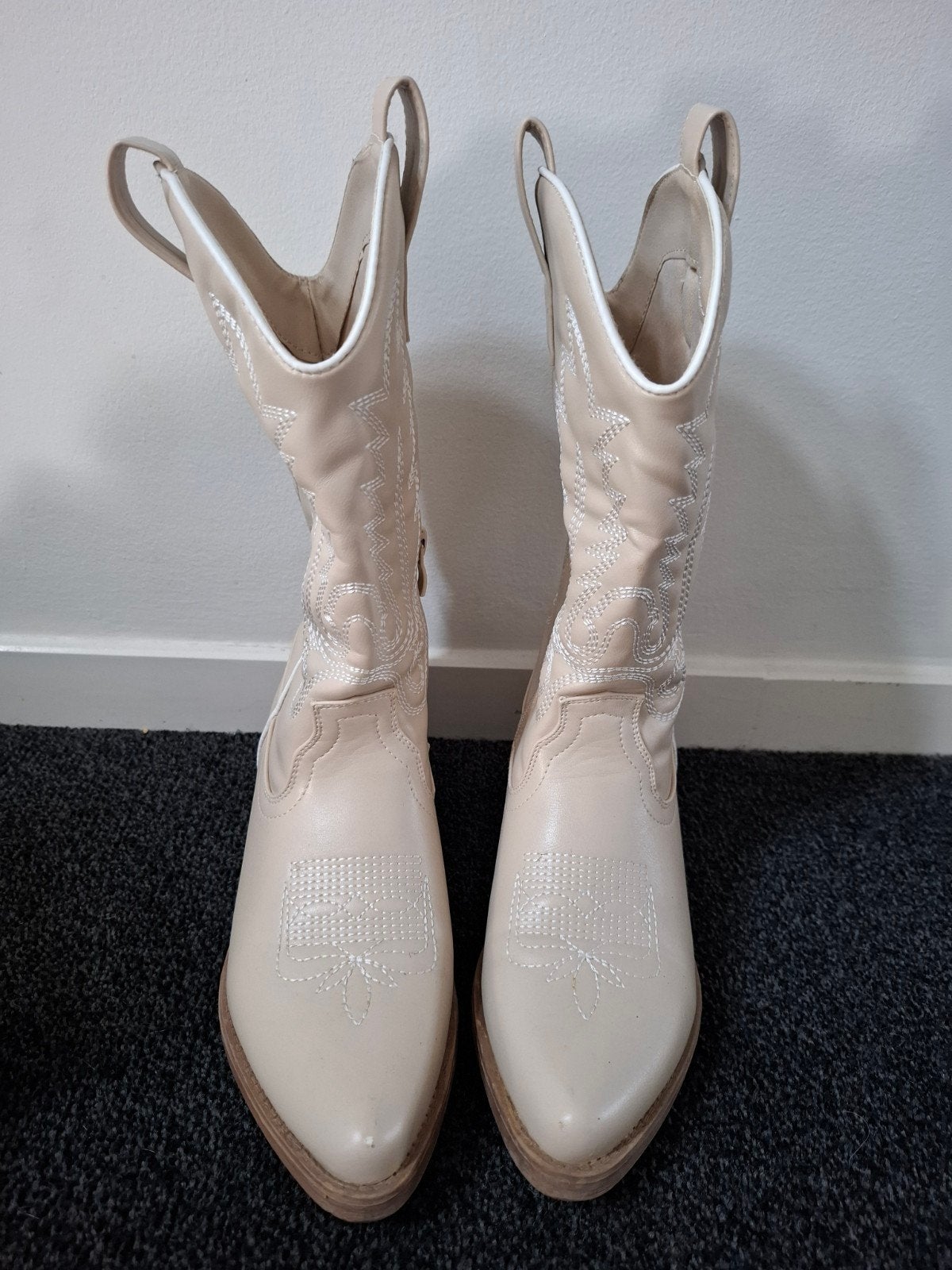 Crèmekleurige cowboylaarzen, Ophalen, Hoge laarzen, Beige, Onbekend