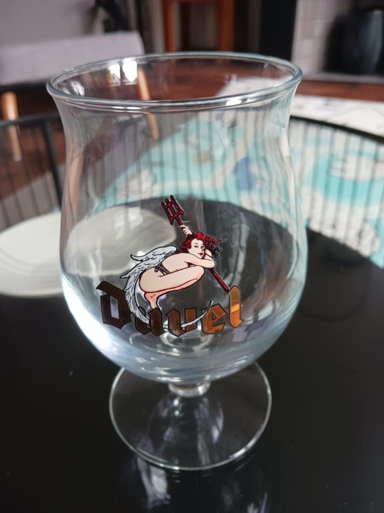 Duvel bierglas met hopduivelin afbeelding, Ophalen of Verzenden, Zo goed als nieuw, Glas of Glazen, Duvel