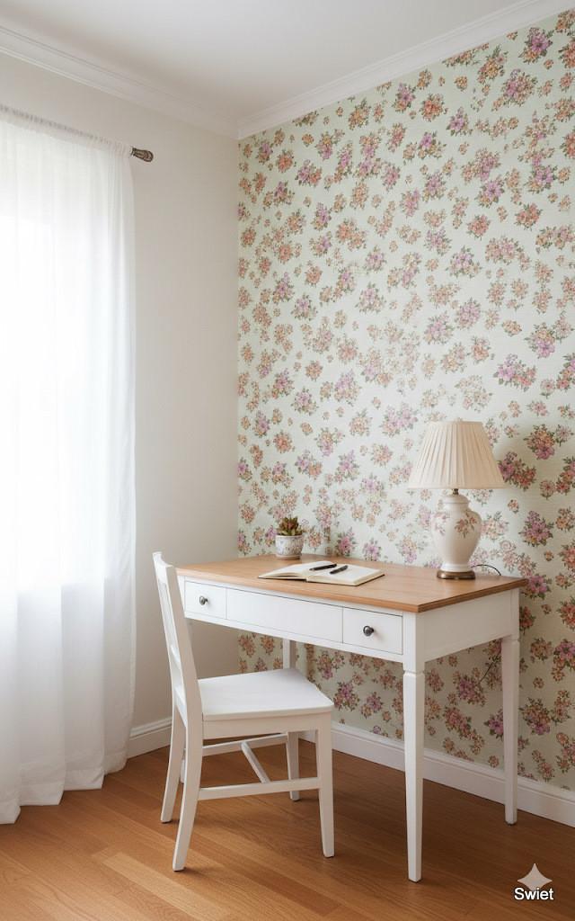 14159 Pastel bloemen vintage behang retro 70s swiet, Verzenden, Oranje
