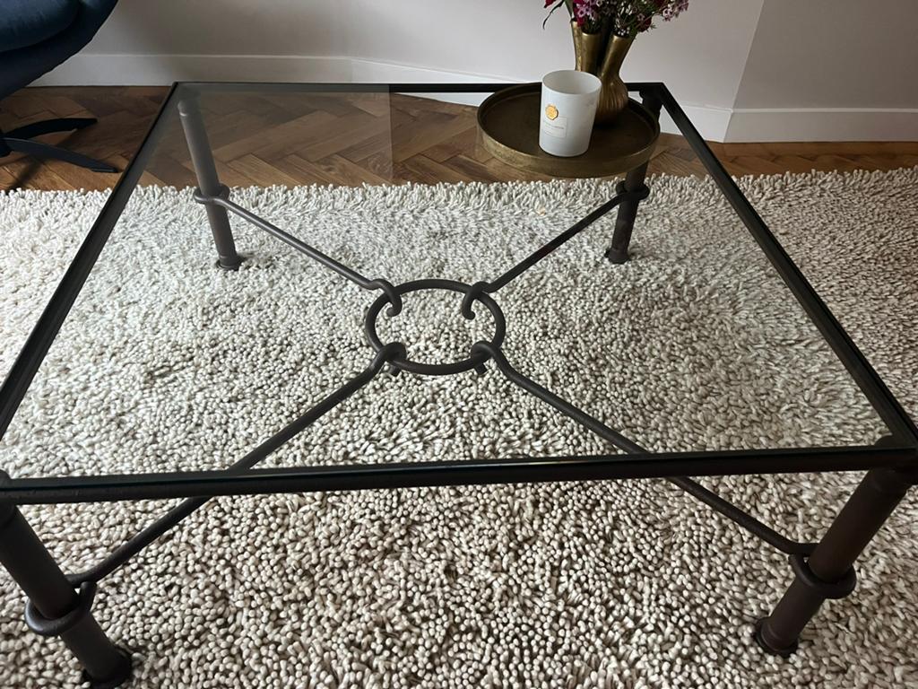 Salon tafel d bruin staal/ glas, Vierkant, Minder dan 50 cm, 50 tot 100 cm, Ophalen of Verzenden