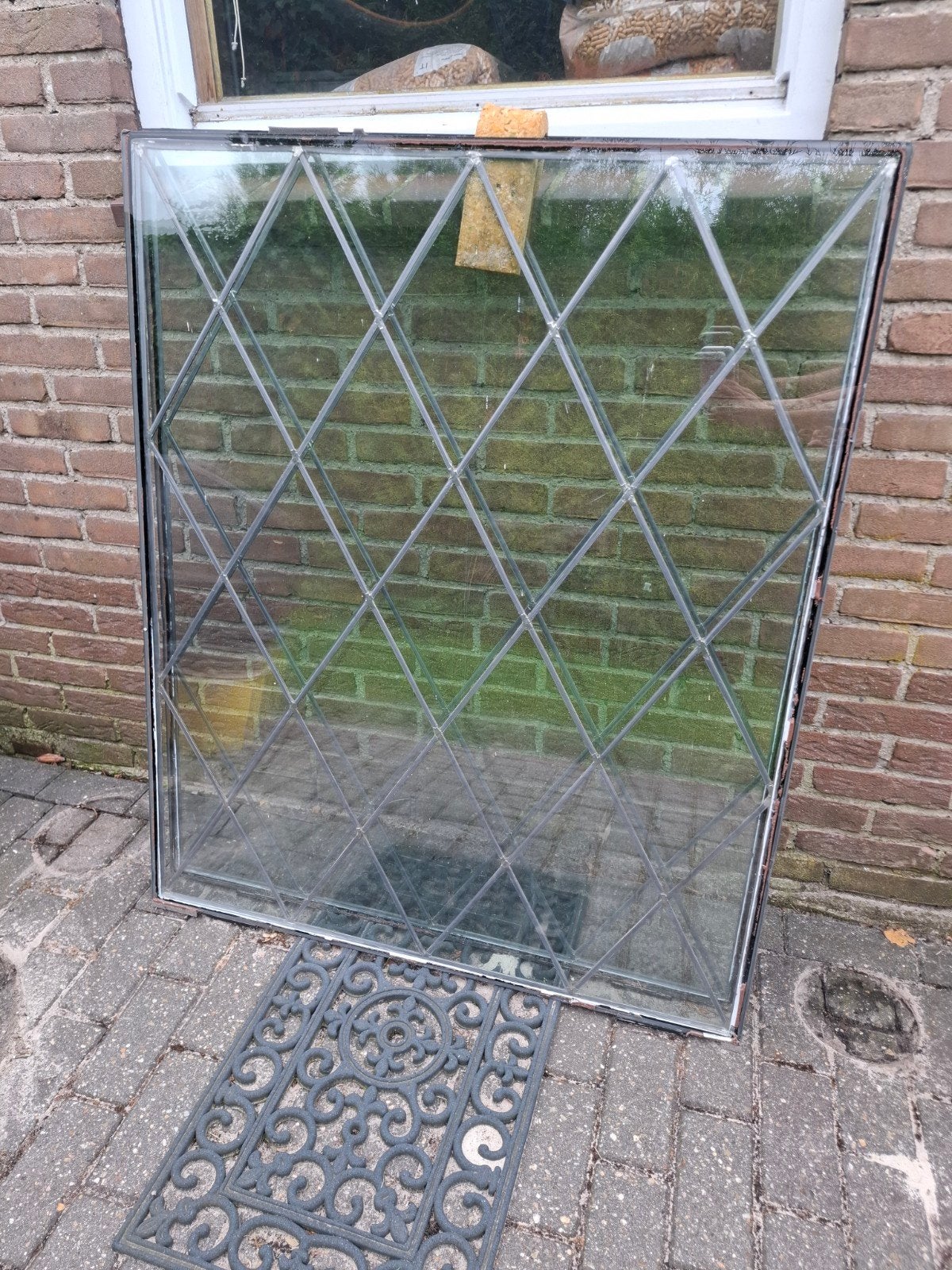 Authentiek 2x Glas-in-lood Raam, Ophalen, Gevelraam of Ruit, Gebruikt, Glas in lood