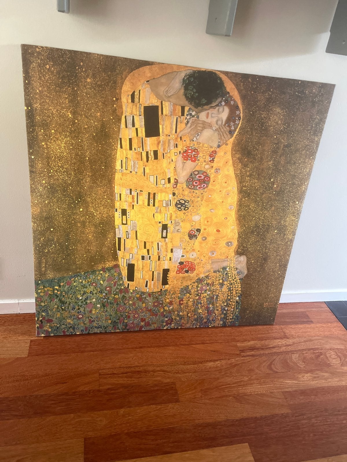 IKEA 'De Kus' van Gustav Klimt reproductie 90x90 canvas, Ophalen, Doek, Portret of Personen, Klassiek