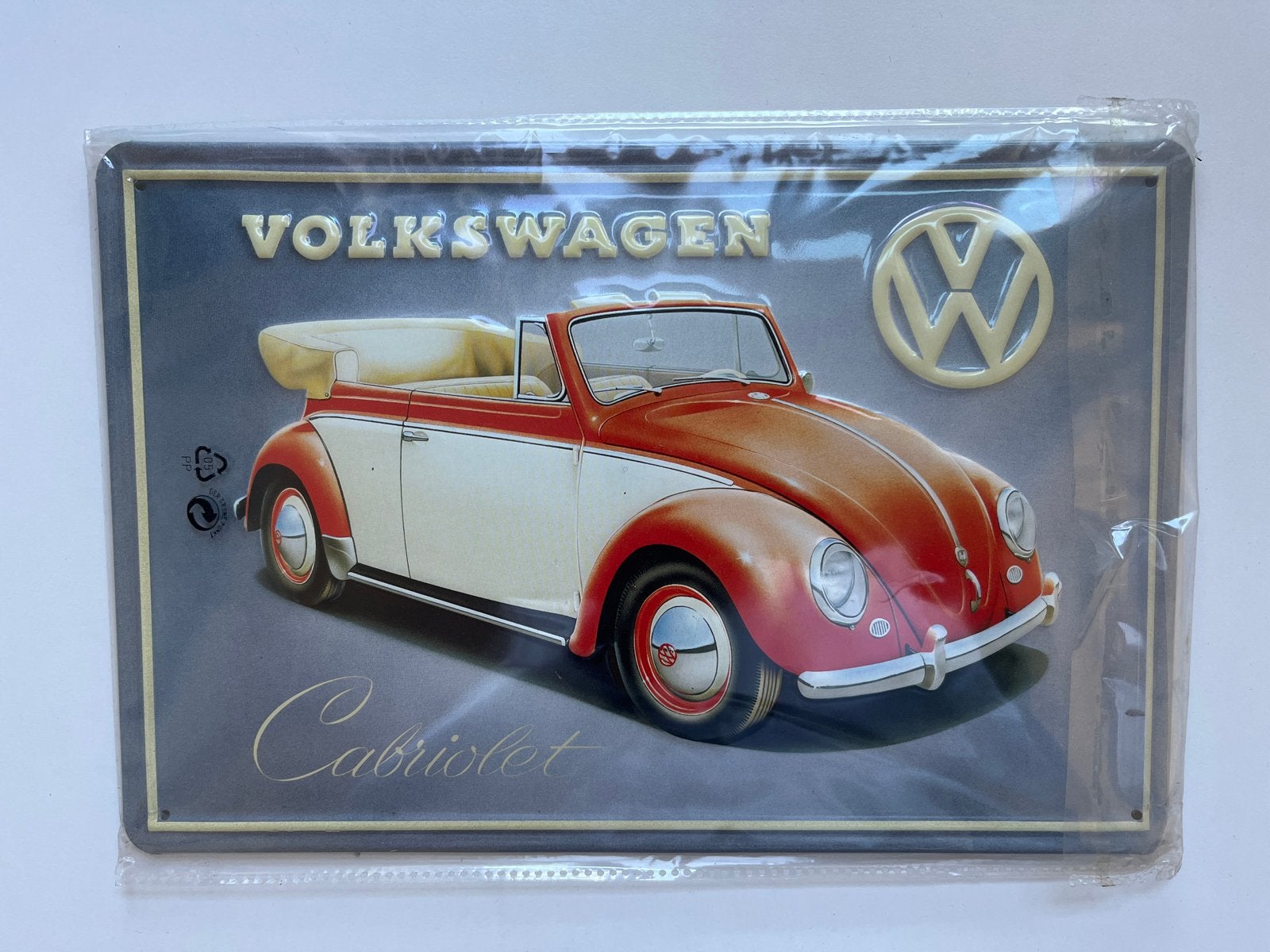 Volkswagen Kever Cabriolet Metalen Wandplaat, Ophalen, Vintage, Meerkleurig, Nieuw