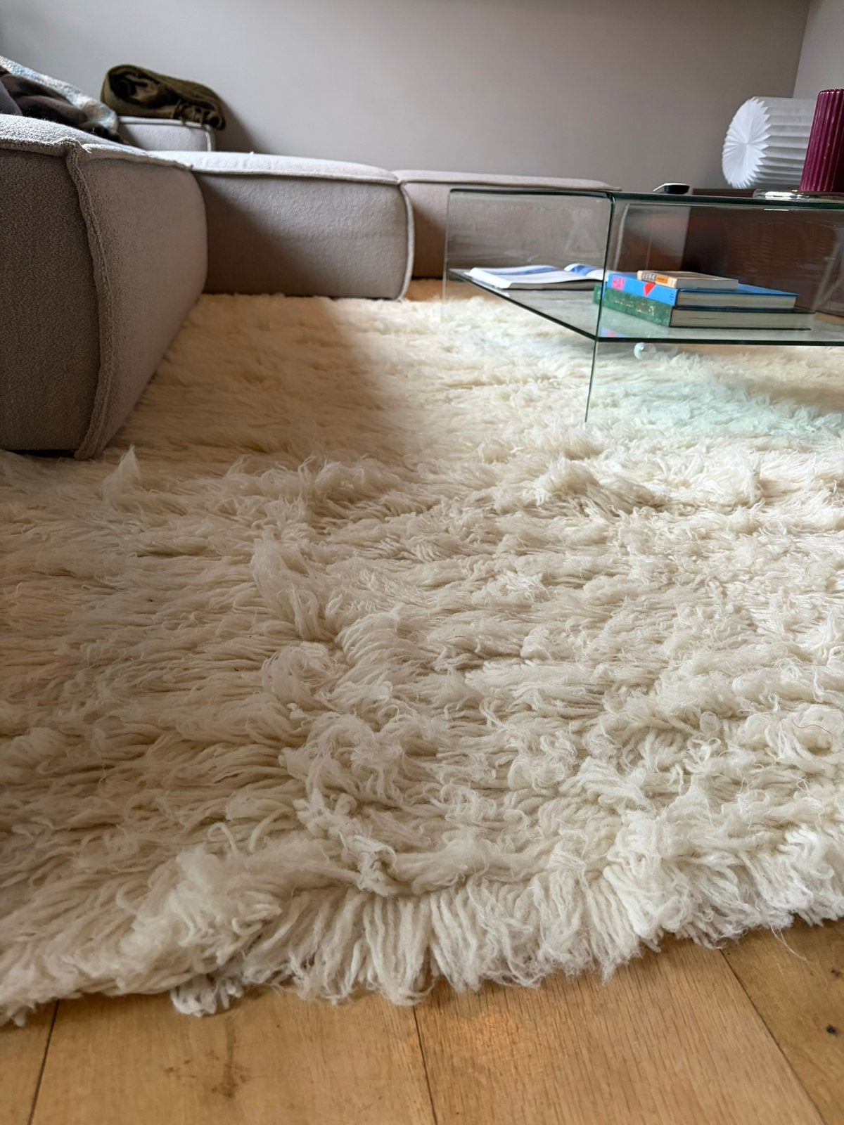 Theko 100% wollen vloerkleed, creme kleur 250x350, Ophalen of Verzenden, Zo goed als nieuw, 200 cm of meer, Crème