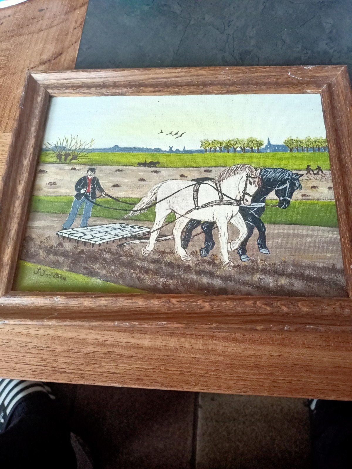 boer met ploeg en paarden, Ophalen of Verzenden, Gesigneerd, Landschap