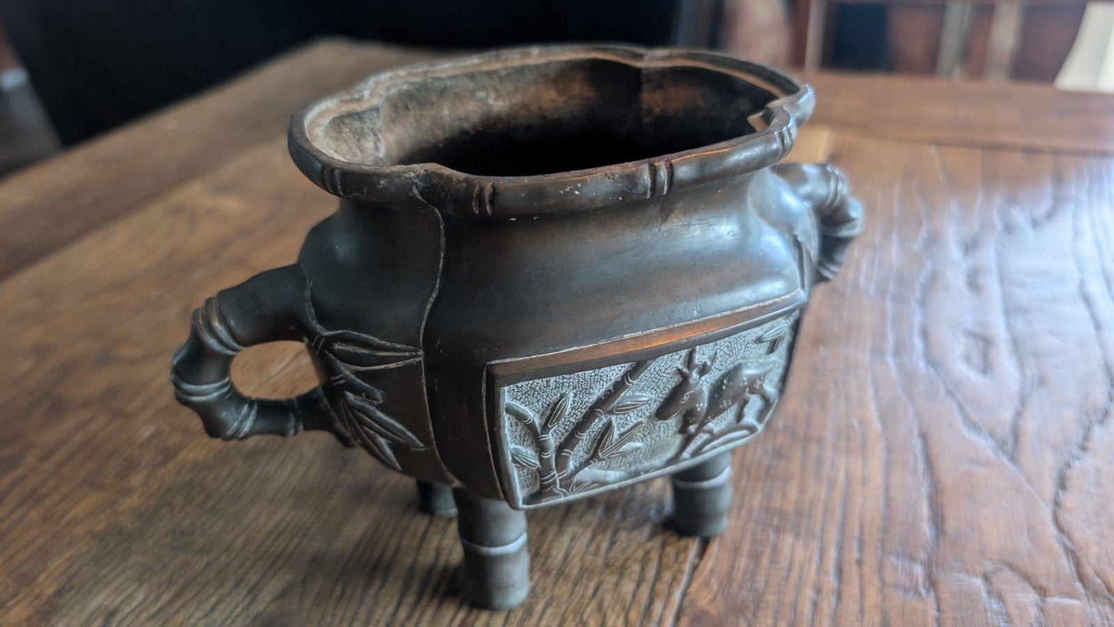 Antieke Chinese Bronzen Wierookbrander met Bamboe en Hert, Ophalen of Verzenden