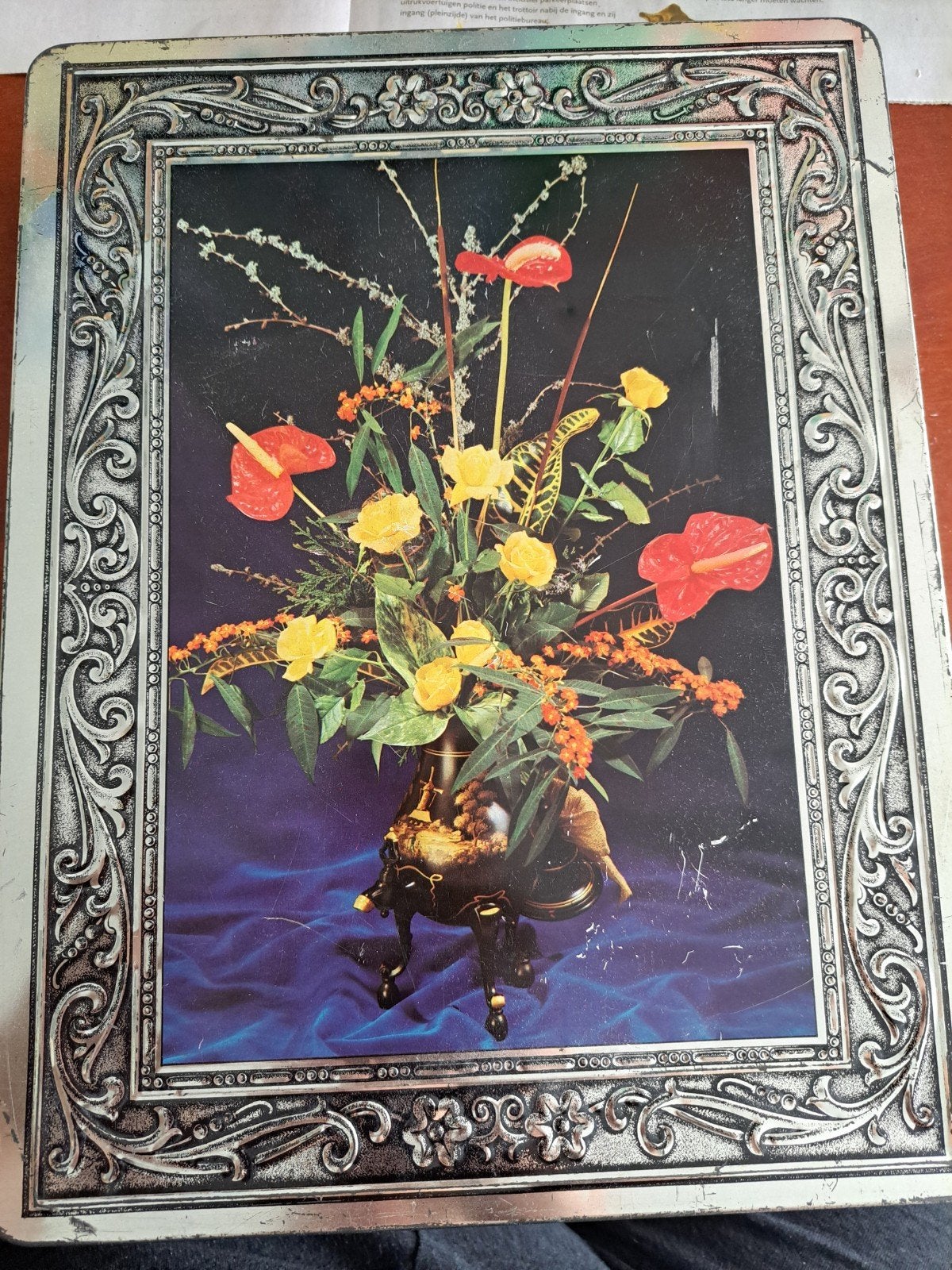 Vintage Patria koekblik met bloemenprint, Ophalen, Gebruikt, Koek(jes), Overige merken