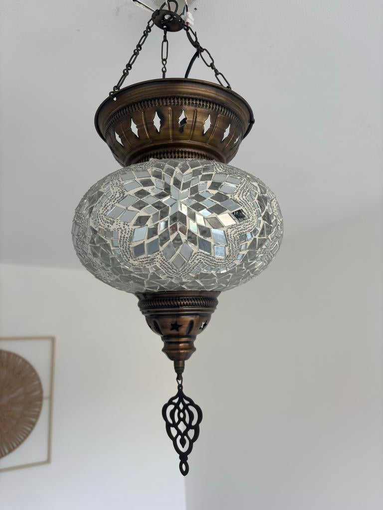 2 Marokkaanse Mozaïek Hanglampen - 60x30 cm, Ophalen, Gebruikt, Glas, 50 tot 75 cm