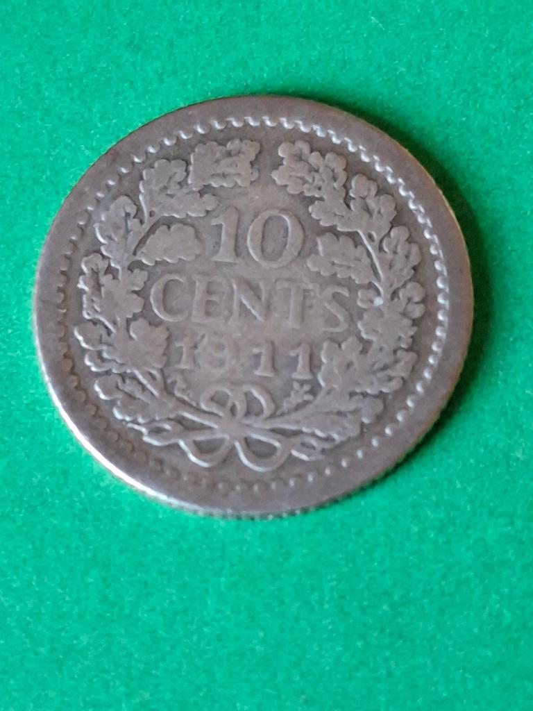 1911 dubbeltje in zilver Wilhelmina, Postzegels en Munten, Munten | Nederland, Verzenden, Zilver, 10 cent, Koningin Wilhelmina