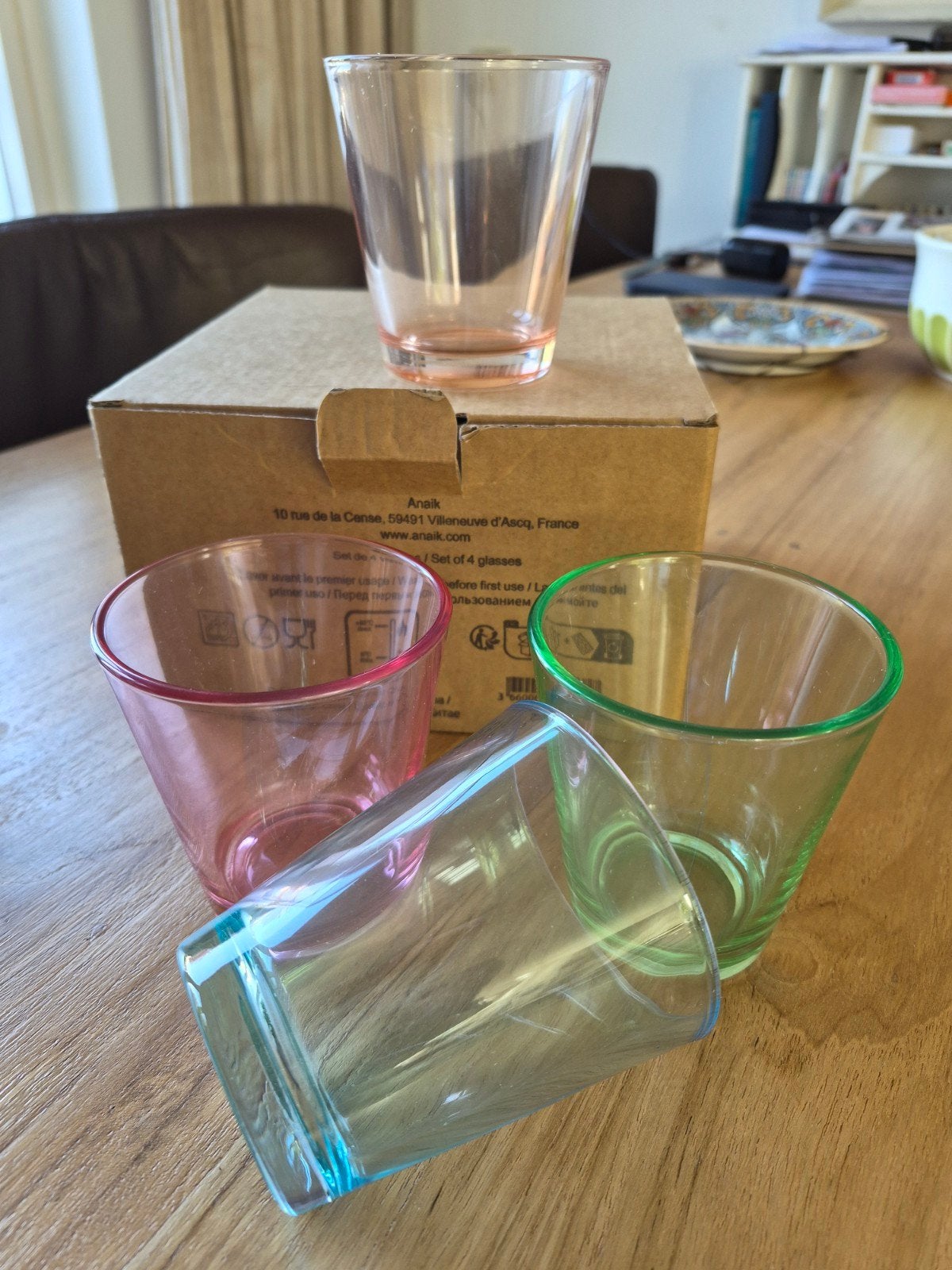 Gekleurde waterglazen 4 stuks nieuw, Glas of Glazen, Nieuw, Ophalen of Verzenden, Glas