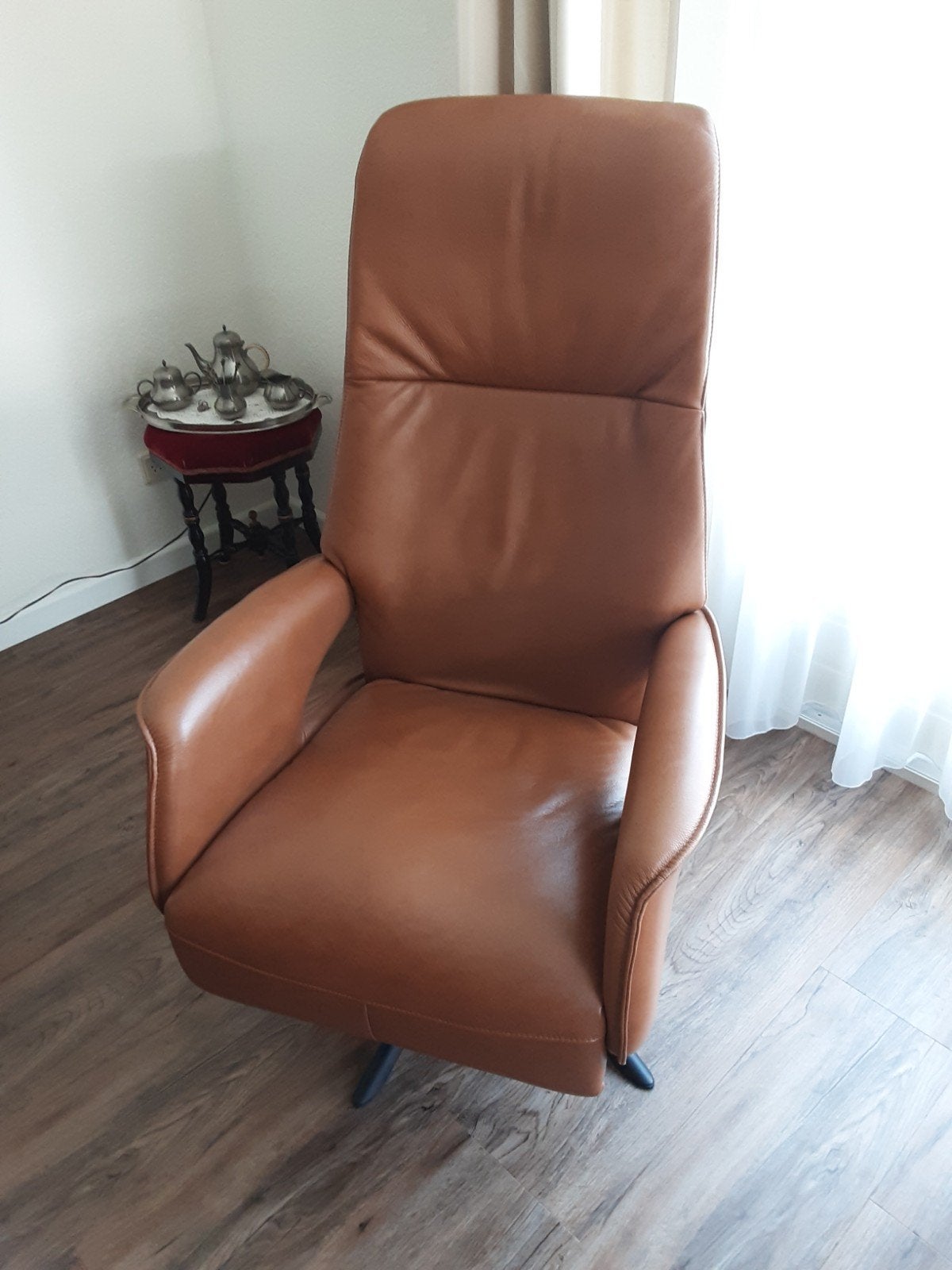 Relax stoel cognac. zgan. Echt leder., Ophalen, Zo goed als nieuw, 75 tot 100 cm, 50 tot 75 cm