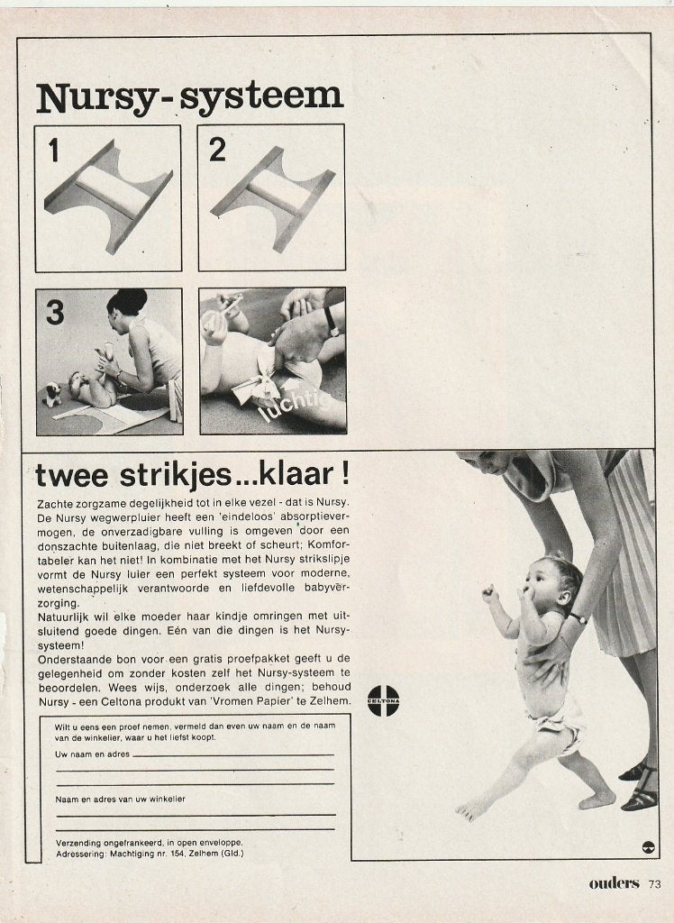 Retro reclame 1971 Nursy baby luiers strikslips Zelhem, Verzenden, Overige typen
