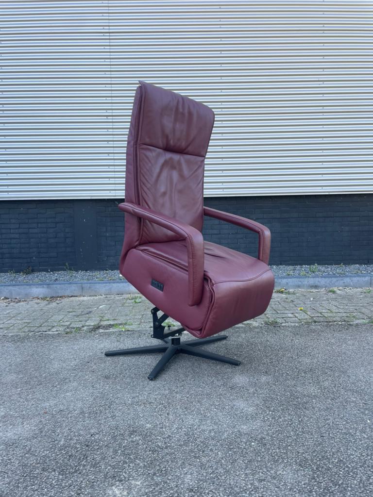 Elektrische leren relax fauteuil / relax stoel bordeaux rood, Minder dan 75 cm, Ophalen of Verzenden, Nvt, Nvt