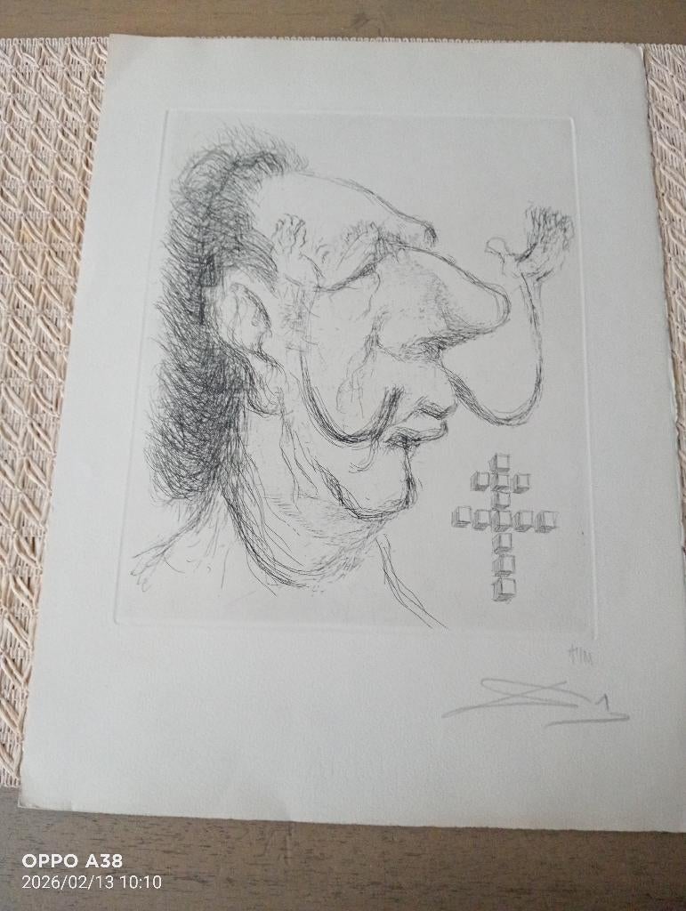 ets van Salvador Dali, Antiek en Kunst, Kunst | Etsen en Gravures, Ets, Gesigneerd, Origineel, Portret, 1950 - 1999, Ophalen of Verzenden