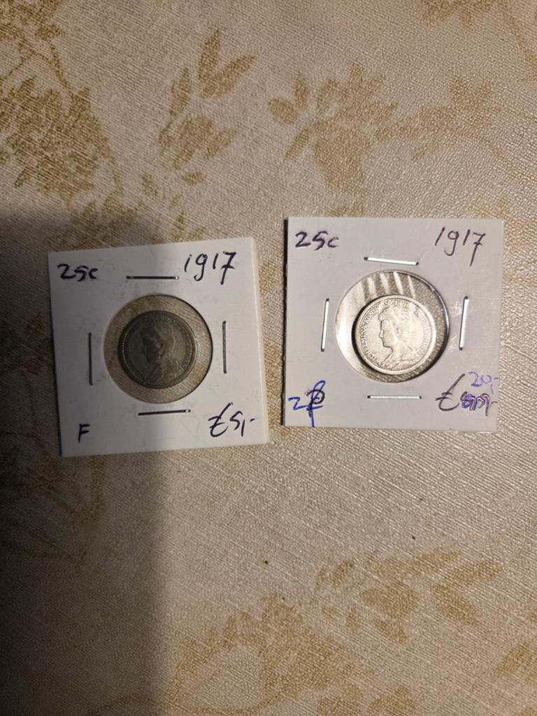 Set van 2 zilveren kwartjes Koningin Wilhelmina 1917, Setje, Zilver, 25 cent, Ophalen of Verzenden