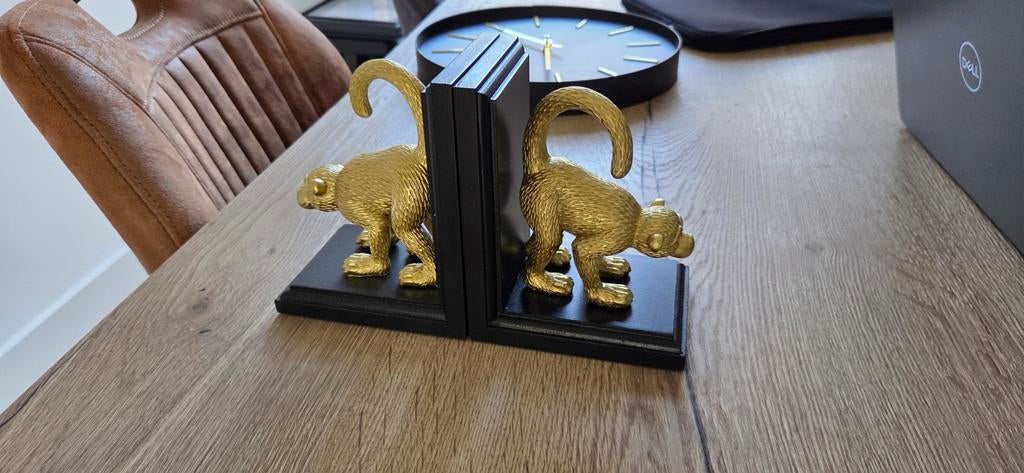 Boekensteun aap goudkleurig met zwart, Ophalen of Verzenden, Zo goed als nieuw, Zwart, Hout