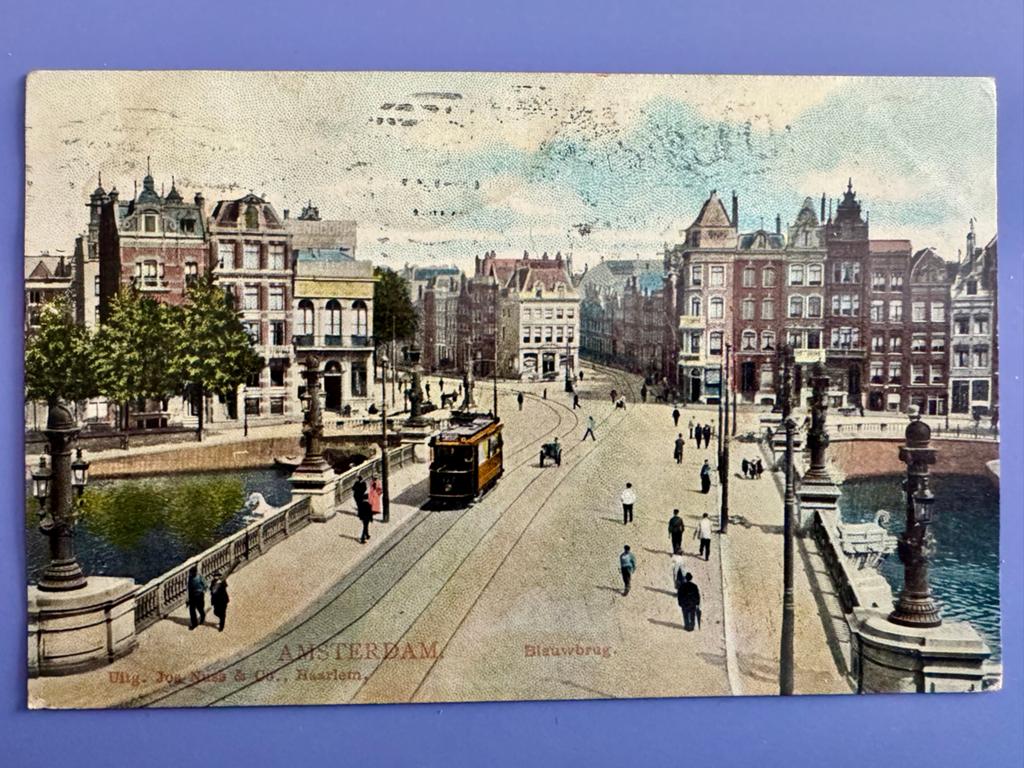 Oude Ansichtkaart Amsterdam Blauwbrug Tram 1906, Ophalen of Verzenden, Voor 1920, Gelopen, Noord-Holland