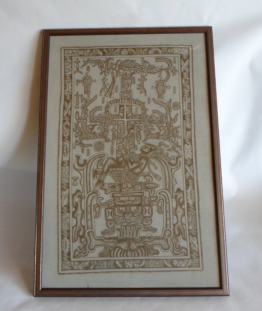 Pyrography King Pakal Mayan Art, Antiek en Kunst, Kunst | Niet-Westerse kunst, Wanddecoratie, Mexico, Natuurlijk materiaal, Handgemaakt