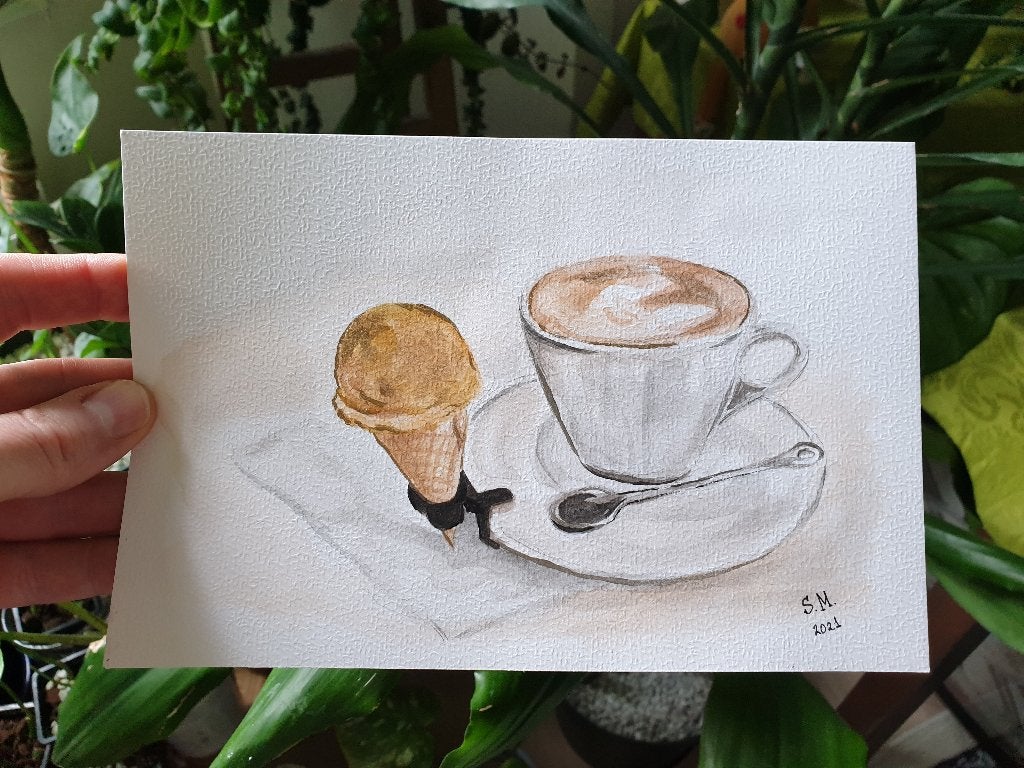 Kopje koffie aquarel tekening op papier, Ophalen, Minder dan 50 cm, Nieuw, 5 – 50