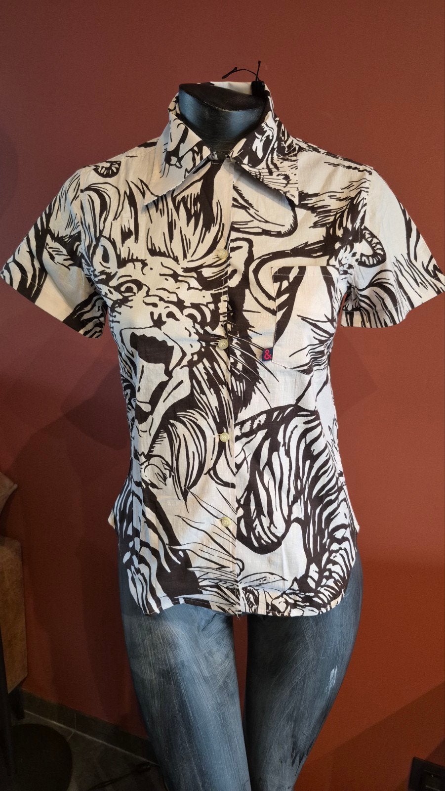 Dolce & Gabbana vintage Blouse met Tijgerprint - Maat 36, Maat 38/40 (M), Dolce & Gabbana, Bruin, Ophalen of Verzenden