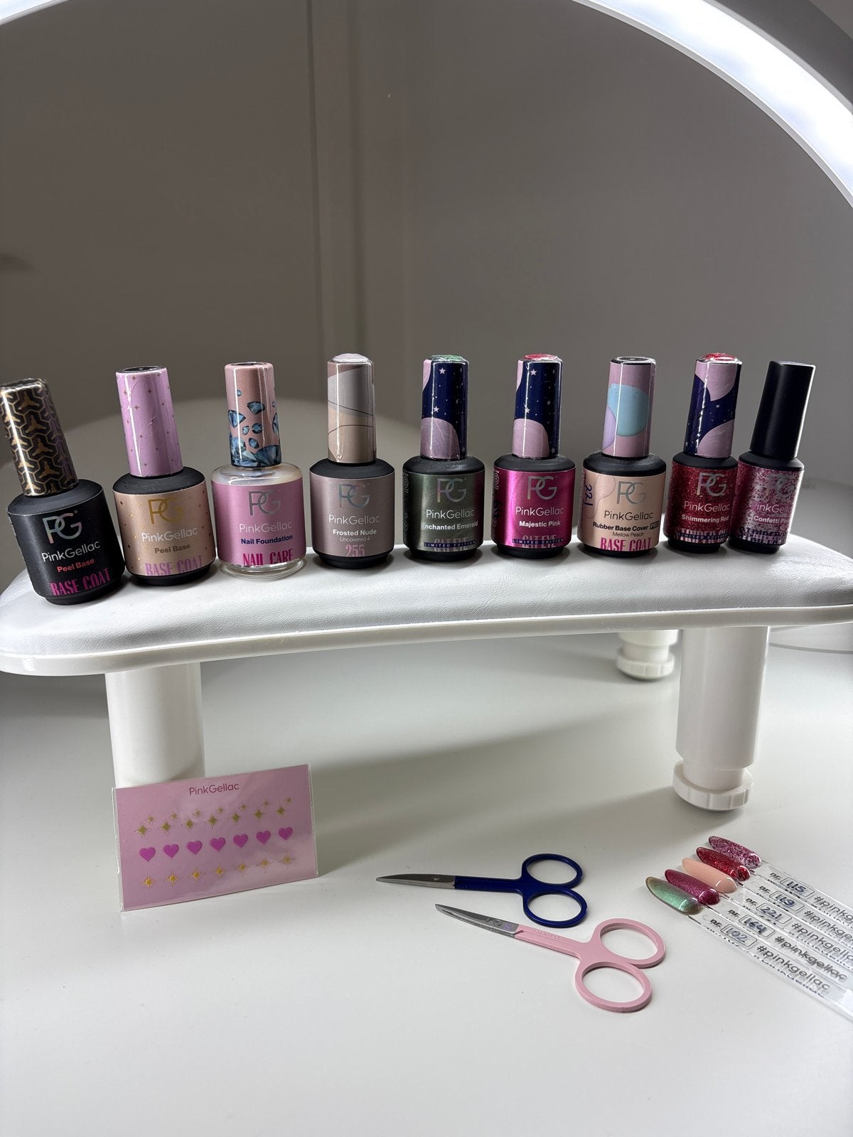 Pink Gellac pakket (verschillende kleuren, base, verzorging), Gebruikt, Overige kleuren, Ophalen of Verzenden, Handen en Nagels