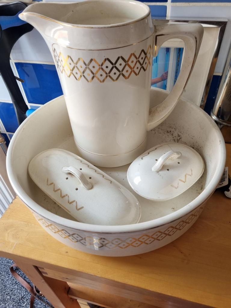 Vintage Villeroy & Boch Lampetstel - Wit met Goud, Ophalen of Verzenden
