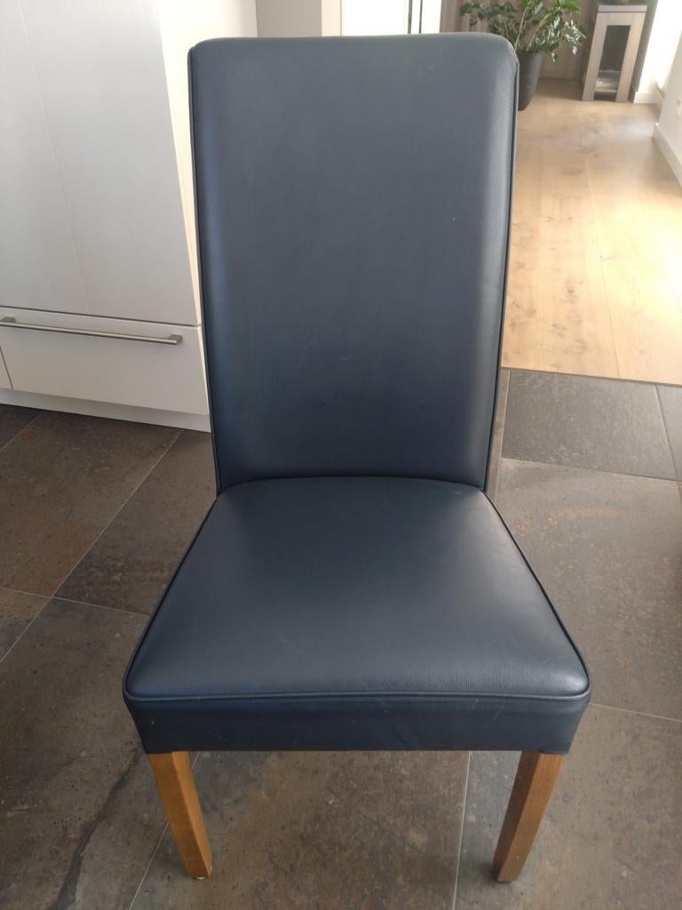 Elegante 6 donkerblauwe eetkamerstoelen met licht eikenpoten, Huis en Inrichting, Stoelen, Modern, Klassiek, Gebruikt, Blauw, Vijf, Zes of meer stoelen