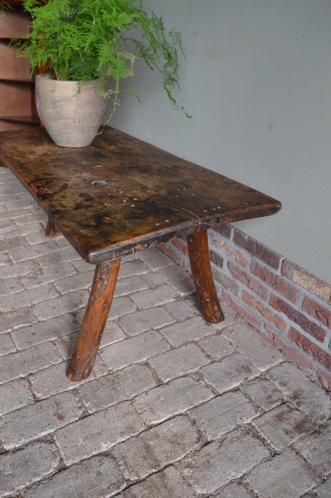 Prachtige antieke kastanje houten slagerstafel, salontafel, Verzenden