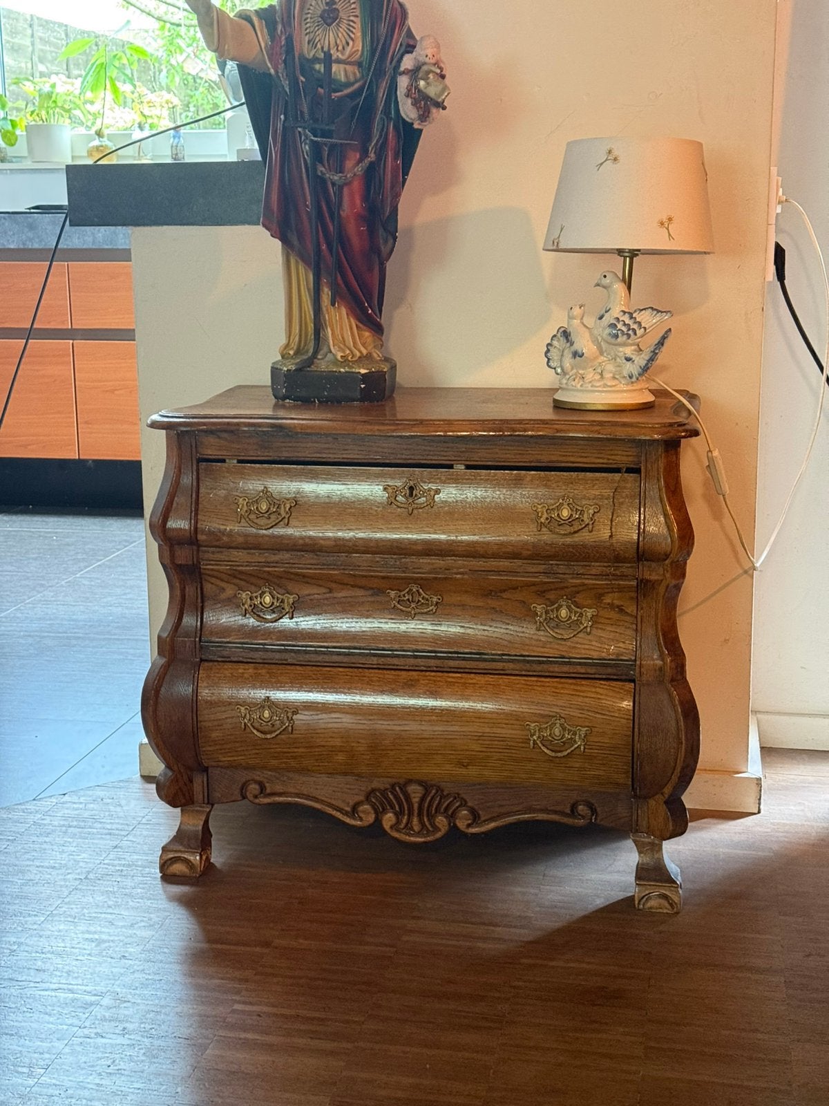 Vintage retro antiek eikenhout? ladekastje ladekast kast tv, Ophalen, Eikenhout, 50 tot 100 cm, Zo goed als nieuw