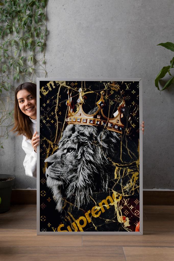 Uniek XXL Glasschilderij | Supreme Lion - 6 sizes, Antiek en Kunst, Kunst | Schilderijen | Modern, Verzenden