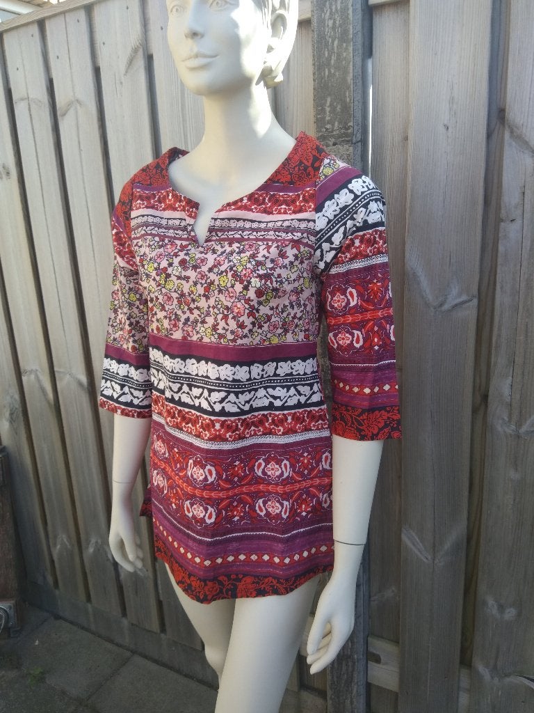 Vrolijk hippie tuniek bloemen katoen - NIEUW!, Kleding | Dames, Ophalen of Verzenden, Nieuw, Maat 36 (S), Paars