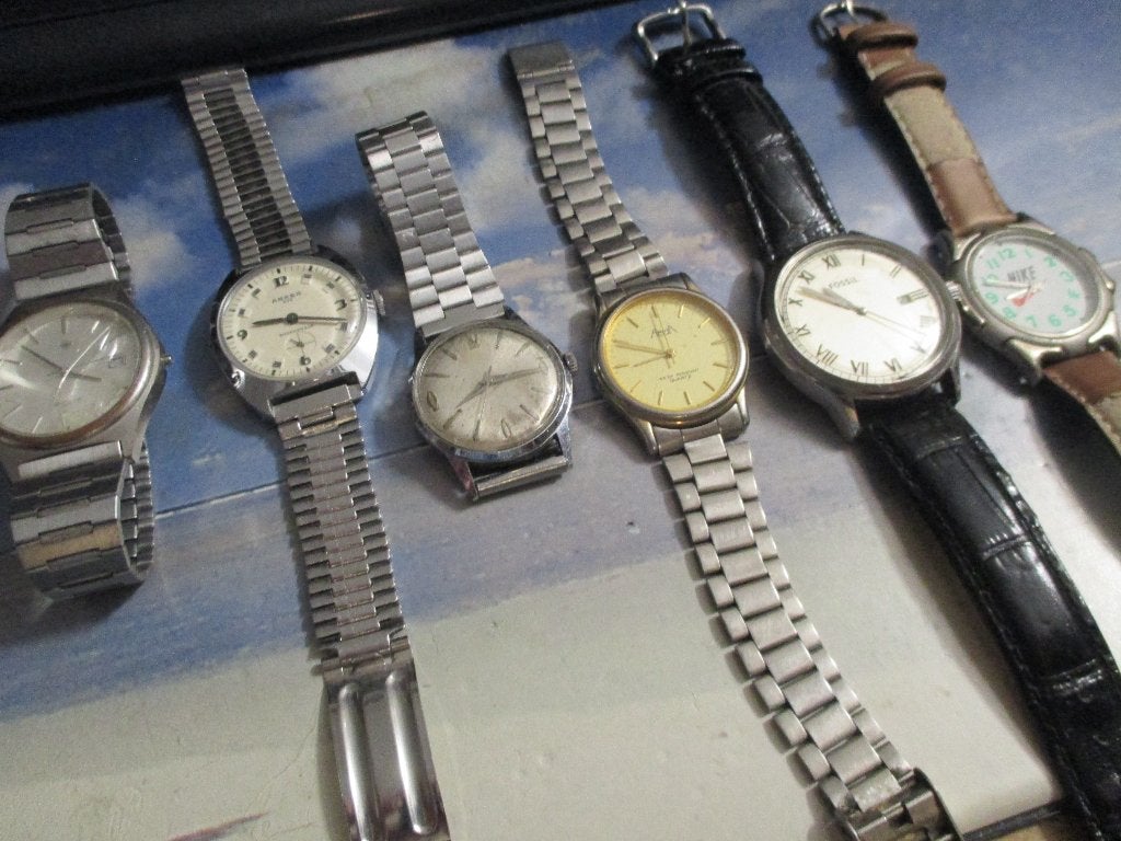 6x vintage /anker/actua/fossil/nike/hema/etc/graag bieden/?, Overige merken, Staal, Met bandje, Polshorloge