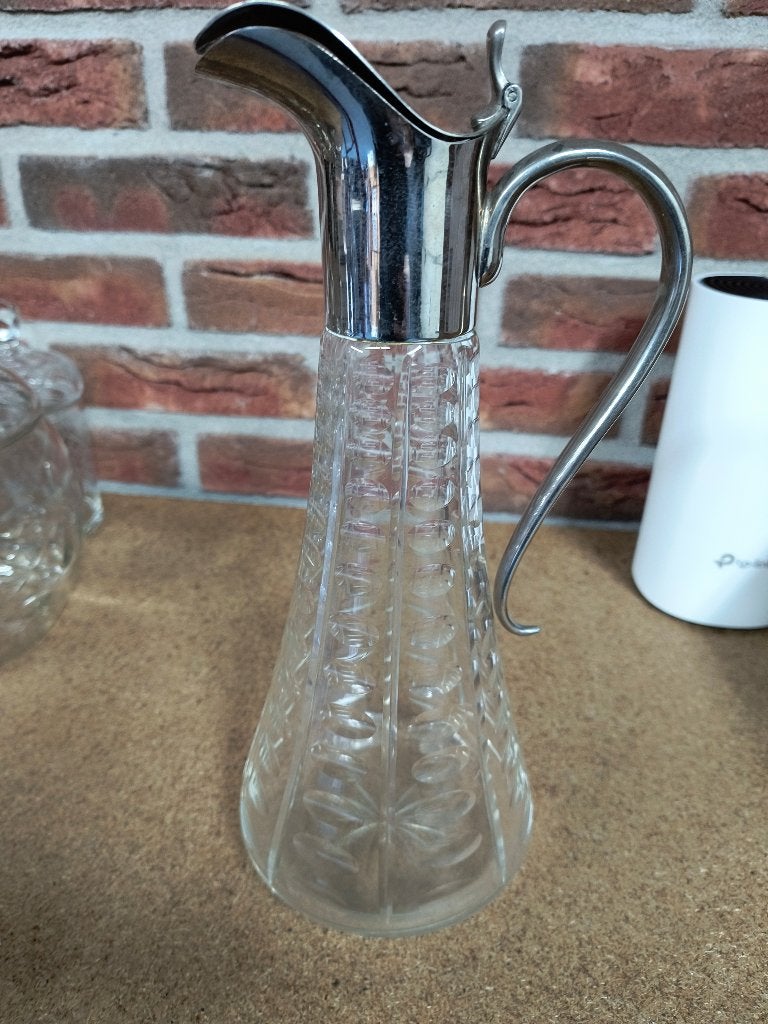karaf claretkan wijnkan kristal/verzilverd vintage brocante, Ophalen