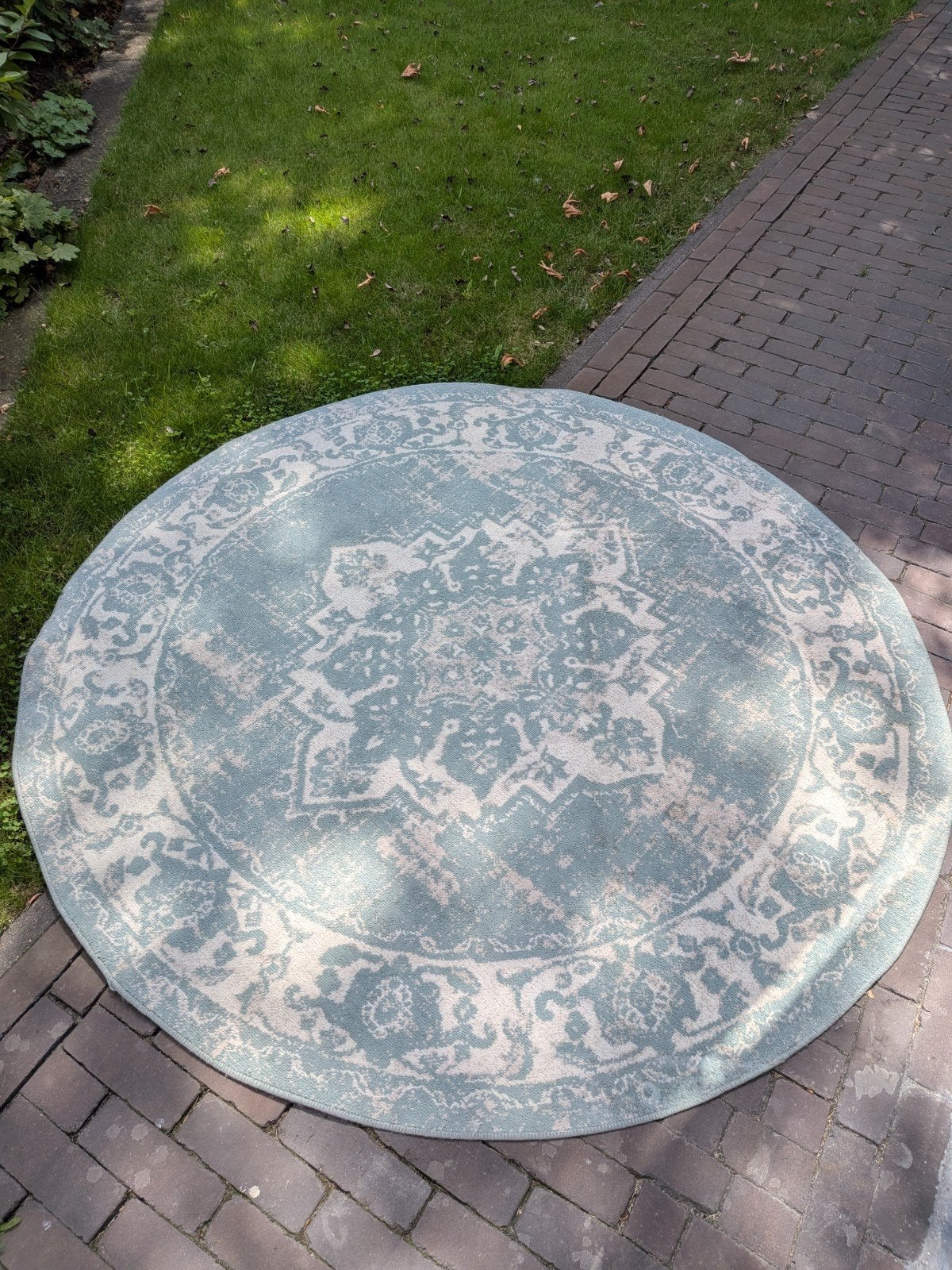 Rond vloerkleed met patroon - 160 cm, Huis en Inrichting, Stoffering | Tapijten en Kleden, Ophalen, Gebruikt, Grijs, 150 tot 200 cm