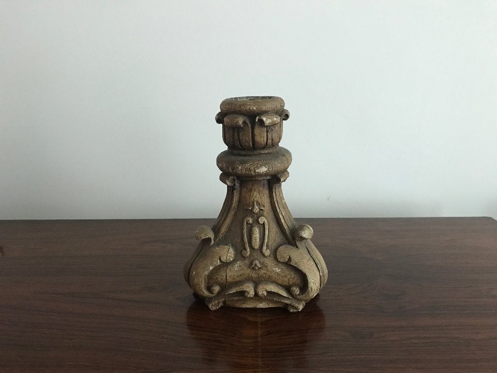Oude kandelaar kaarsenhouder bruin “ barok “, Ophalen of Verzenden