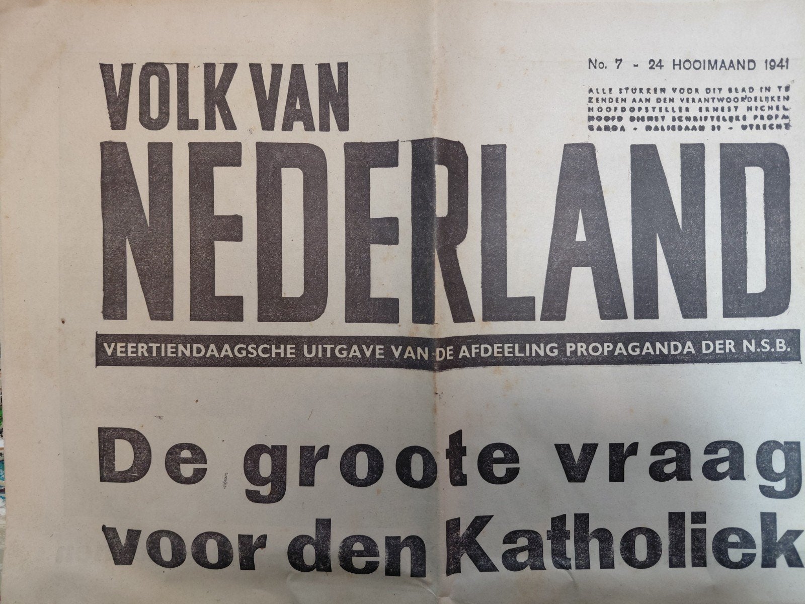 Krant Volk van Nederland NSB, Verzamelen, Ophalen of Verzenden, Overige soorten, Nederland, Boek of Tijdschrift