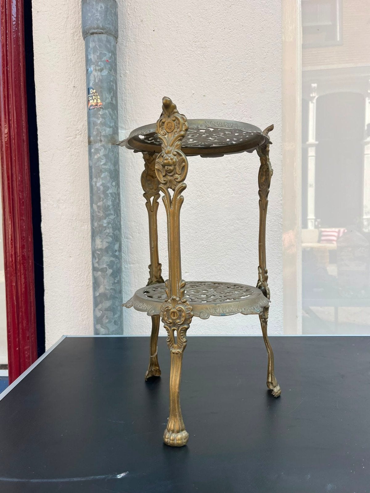 Antieke messing etagere met 2 lagen, Ophalen of Verzenden