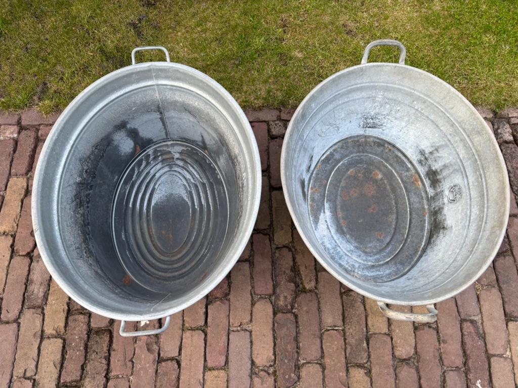 Zinken teil, Tuin en Terras, Bloembakken en Plantenbakken, Ophalen, Zo goed als nieuw, Metaal, 30 tot 60 cm
