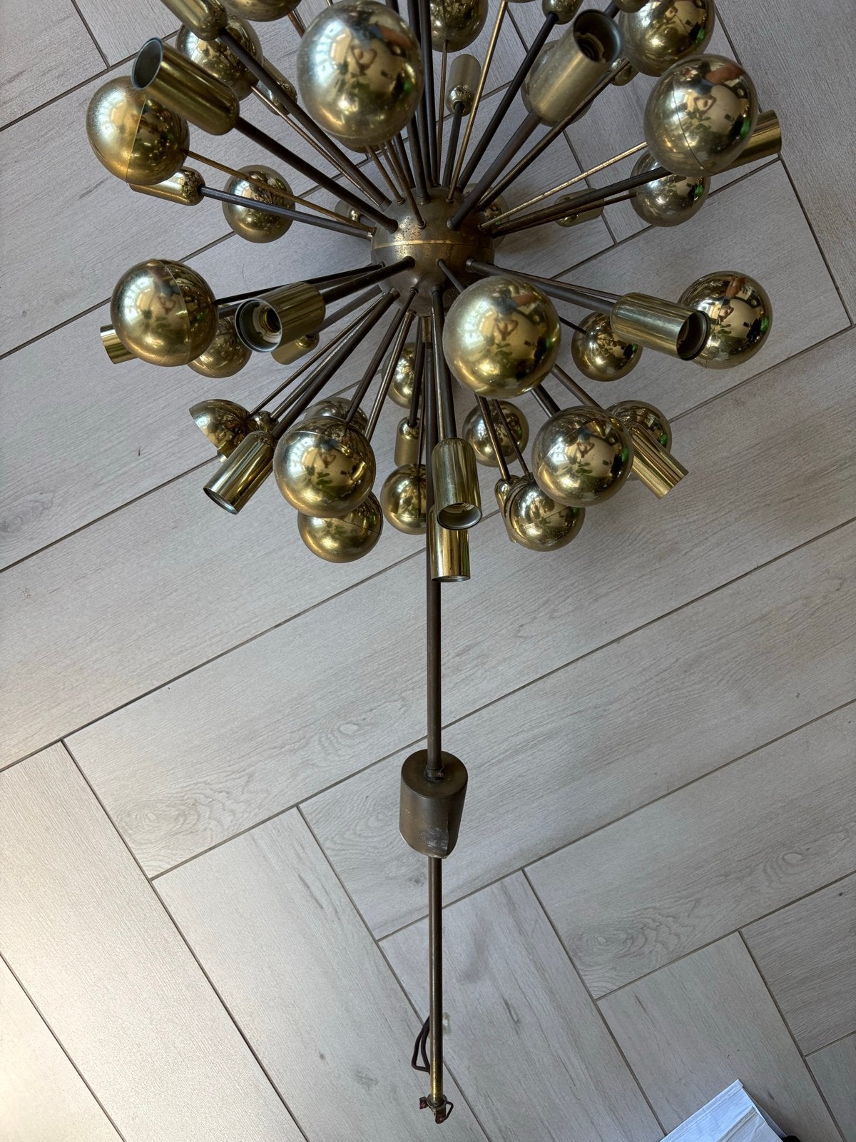 Vintage Sputnik Kroonluchter - Messing Design Lamp, Ophalen, Gebruikt, Metaal, Overige fittingen