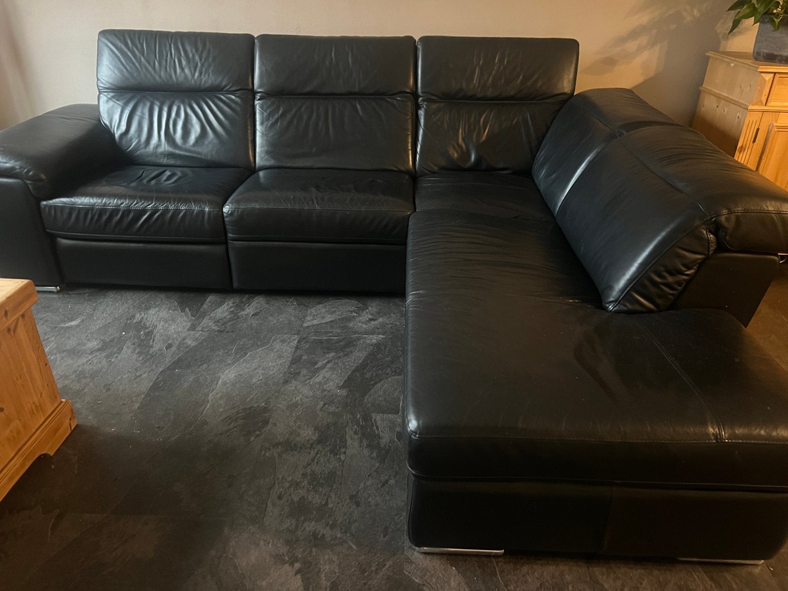 Zwart Leren Chateau d’Ax Hoekbank met relaxfunctie, Ophalen, Gebruikt, Leer