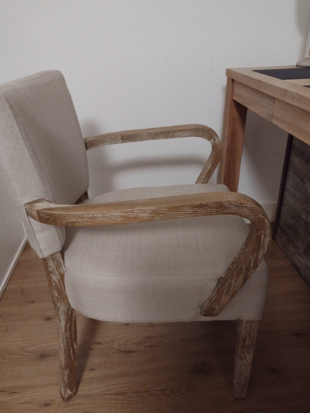 Eiken licht, fauteuil., Huis en Inrichting, Ophalen, Minder dan 75 cm, Zo goed als nieuw, Stof